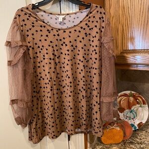 Cato Tan Blouse with Black Floral Pattern